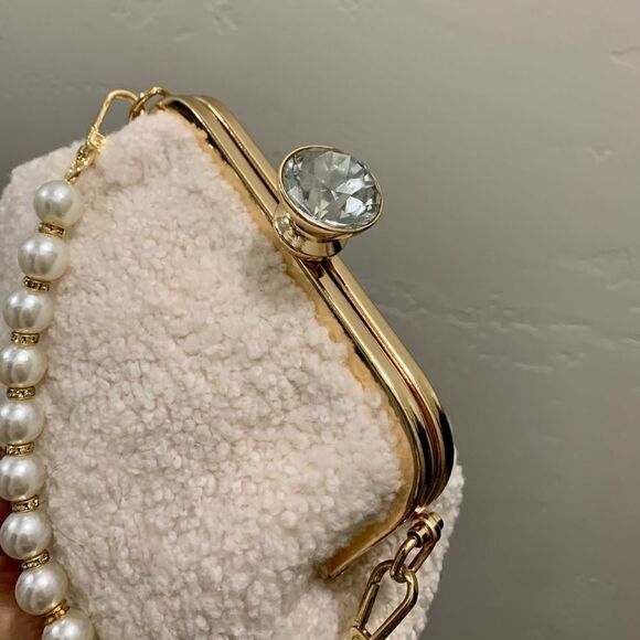 2 Chain Styles Handmade Real Shearling Push lock Clutch/Wristlet/Crossbody - Picture 8 of 11